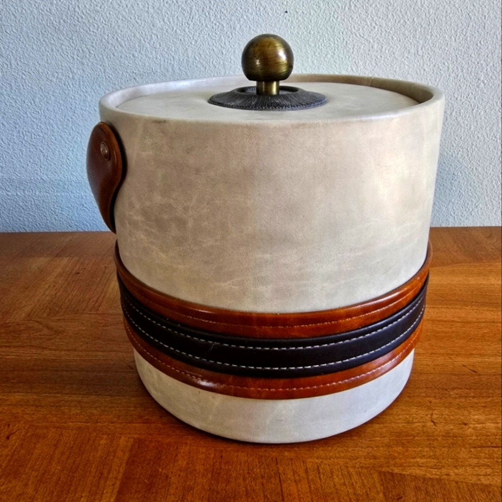 Vintage Elmar Mfg. MCM Ice Bucket Brown Faux Leather Retro Mid Century Modern